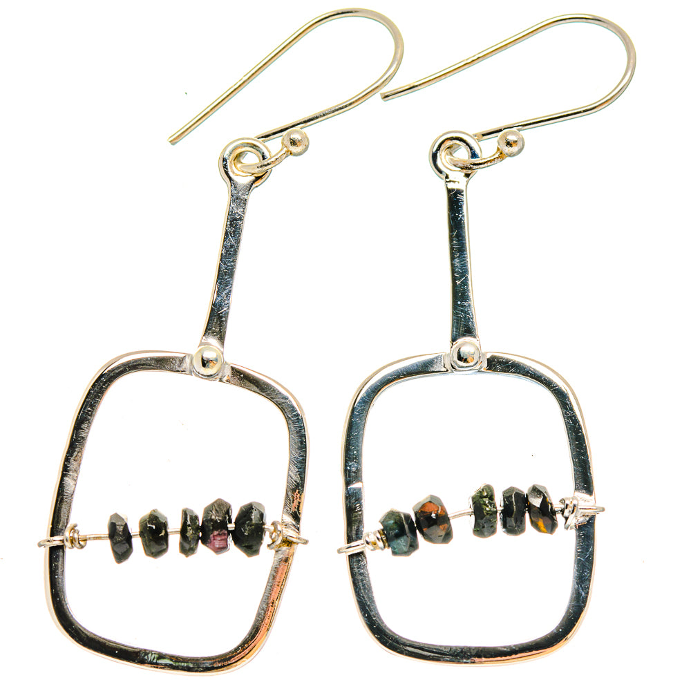 925 sterling silver drop earrings with black tourmaline bead crossbar