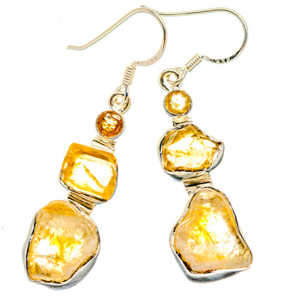 Rough citrine dangle earrings, 925 sterling silver, gold-yellow stones