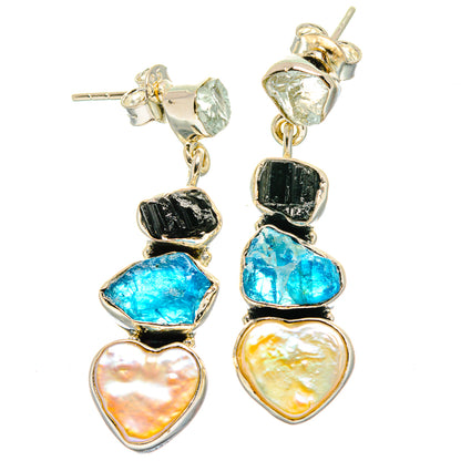 Mother Of Pearl, Apatite, Black Tourmaline, Aquamarine Earrings handcrafted by Ana Silver Co - EARR422987