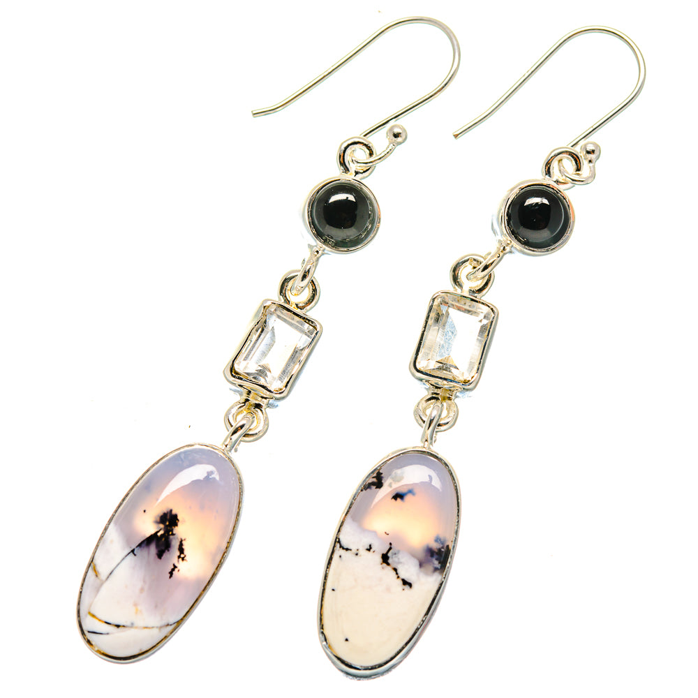 Dendritic Opal, White Quartz, Black Onyx Earrings handcrafted by Ana Silver Co - EARR423007