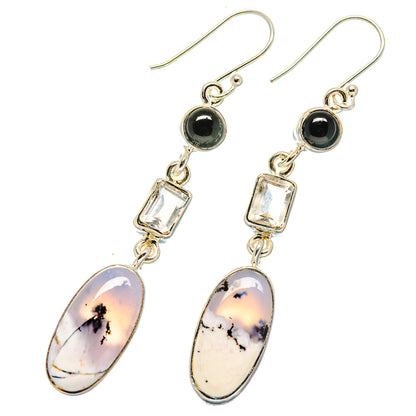 Dendritic Opal, White Quartz, Black Onyx Earrings handcrafted by Ana Silver Co - EARR423007