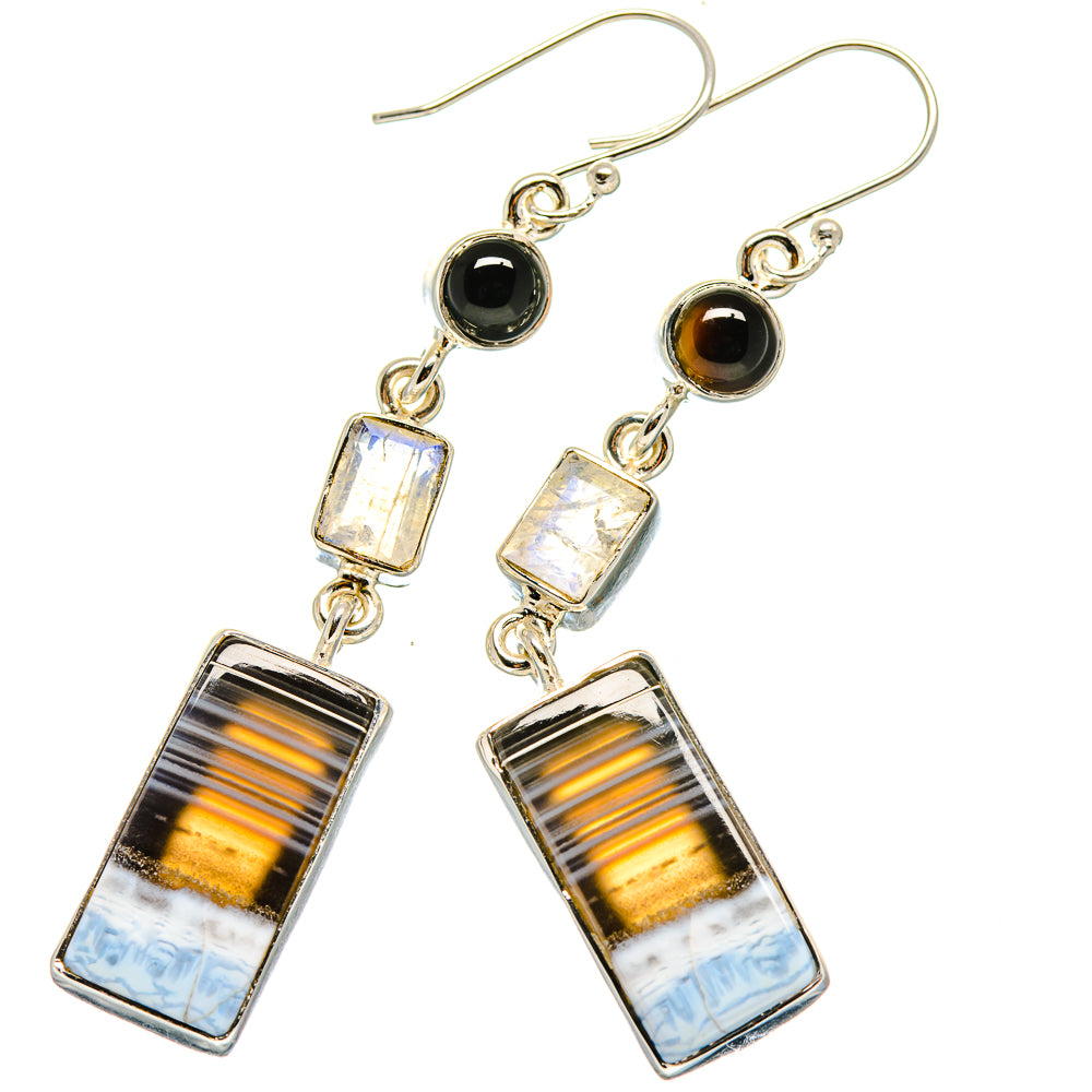 Owyhee Opal, Rainbow Moonstone, Black Onyx Earrings handcrafted by Ana Silver Co - EARR423017