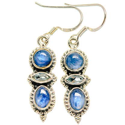 Sterling silver kyanite drop earrings, pair with blue oval stones and dangling drops