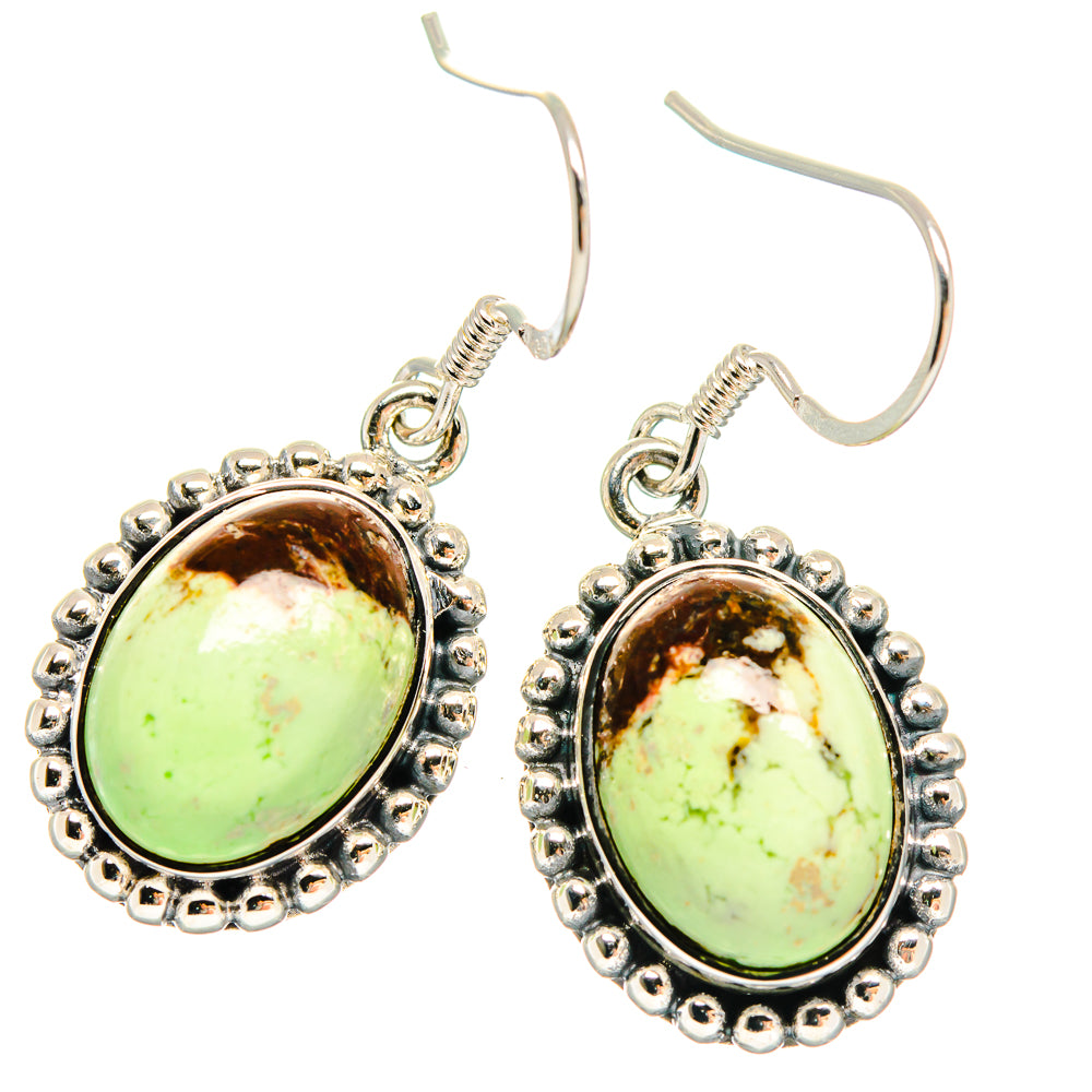 Sterling silver hoop earrings with oval lemon-green chrysoprase drops