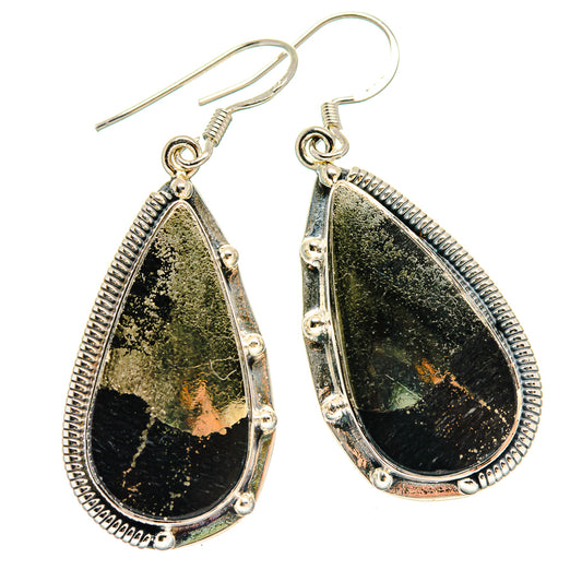 Pyrite In Black Onyx Earrings handcrafted by Ana Silver Co - EARR423109 - Photo 2