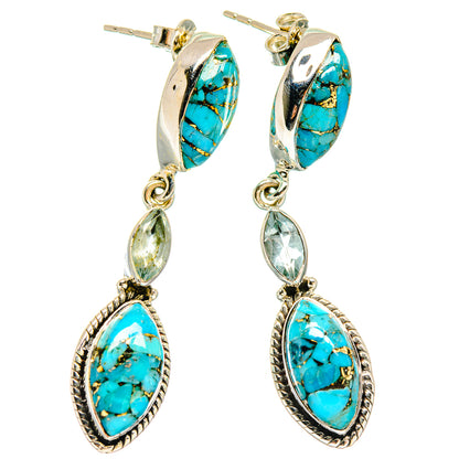 Blue Copper Composite Turquoise Earrings handcrafted by Ana Silver Co - EARR423110