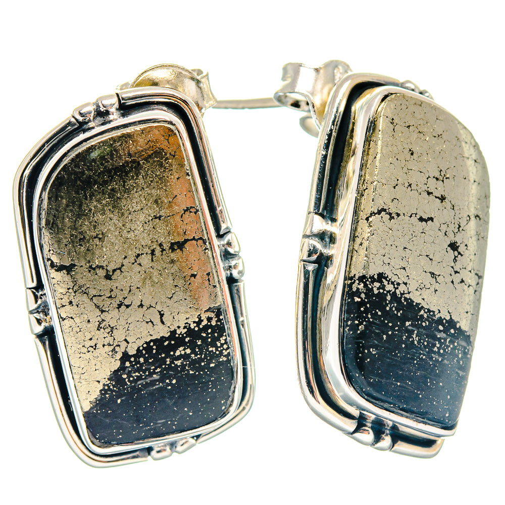 Pyrite In Black Onyx Earrings handcrafted by Ana Silver Co - EARR423121
