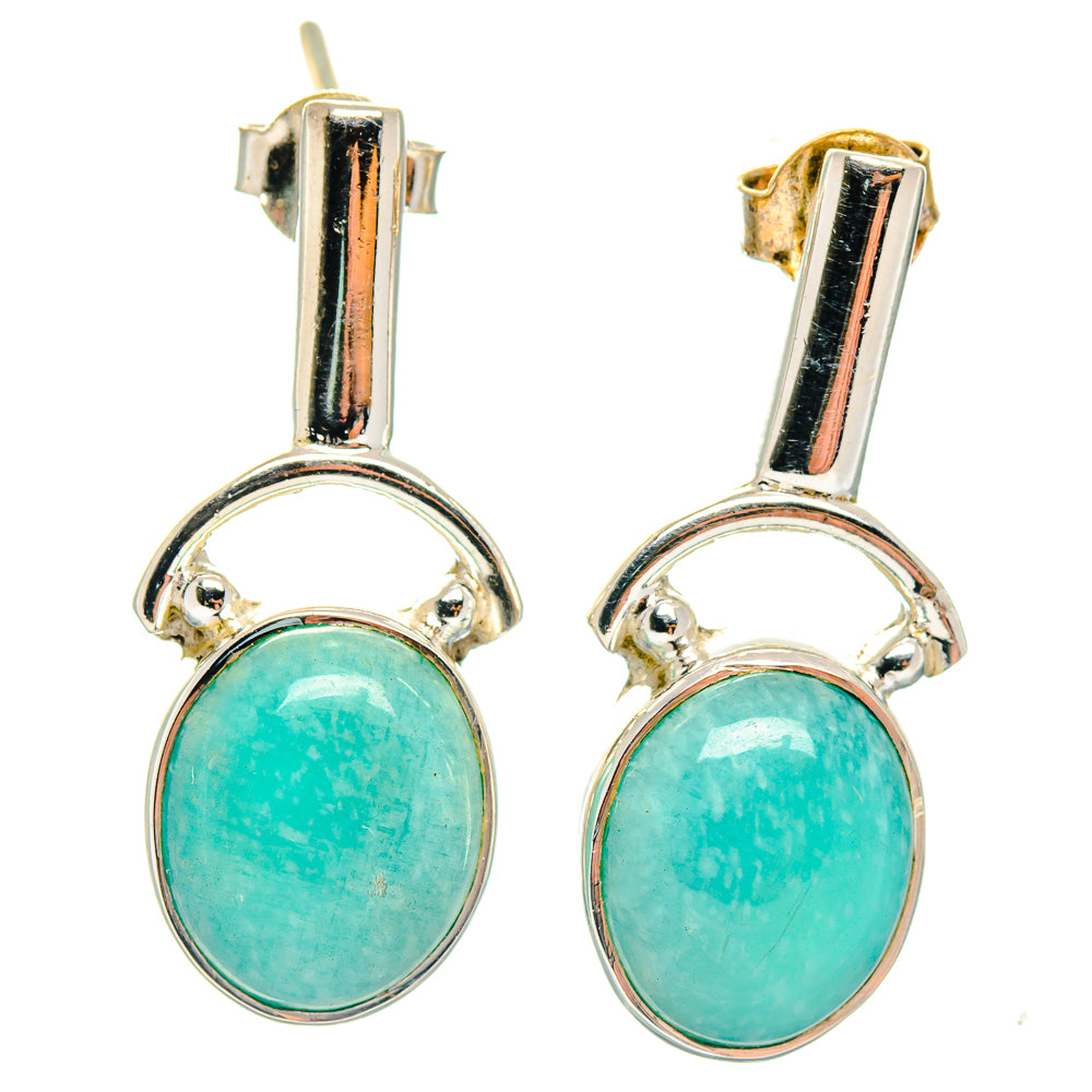 Amazonite stud earrings with round turquoise-green stones in 925 sterling silver