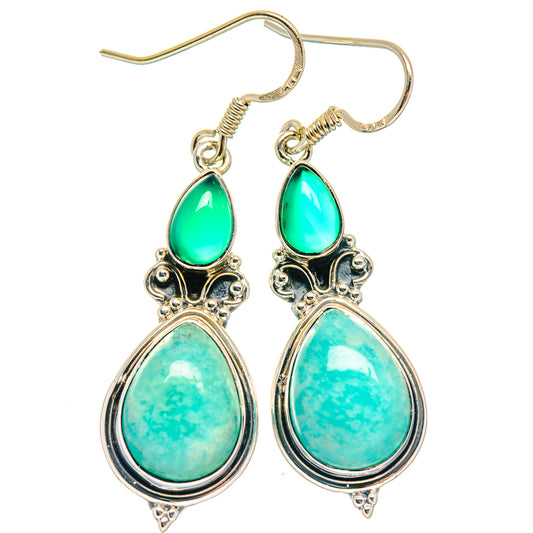 Amazonite, Green Onyx Earrings handcrafted by Ana Silver Co - EARR423135