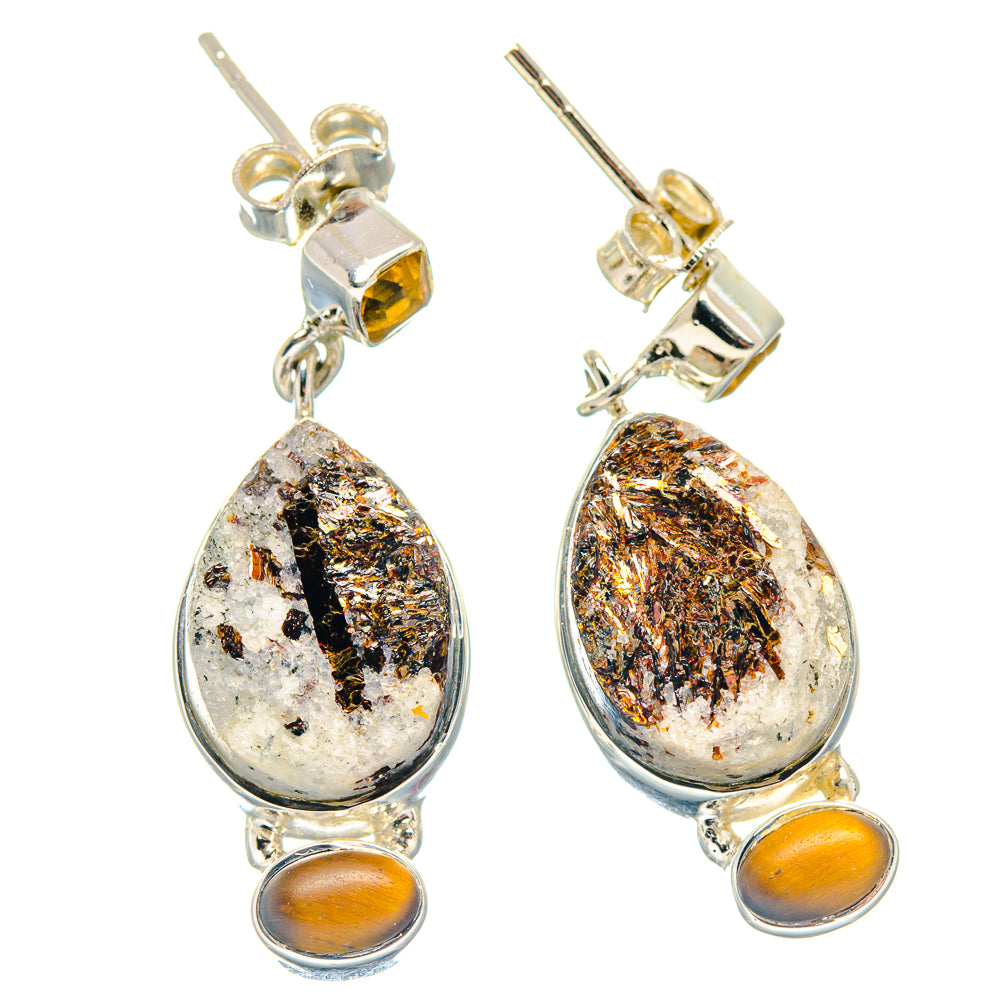 925 sterling silver teardrop gemstone drop earrings with amber and gold top accents