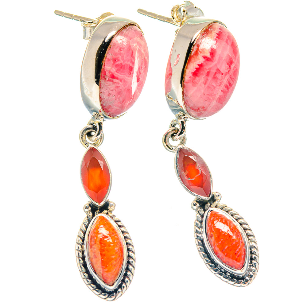 Rhodochrosite, Carnelian, Sponge Coral Earrings handcrafted by Ana Silver Co - EARR423146