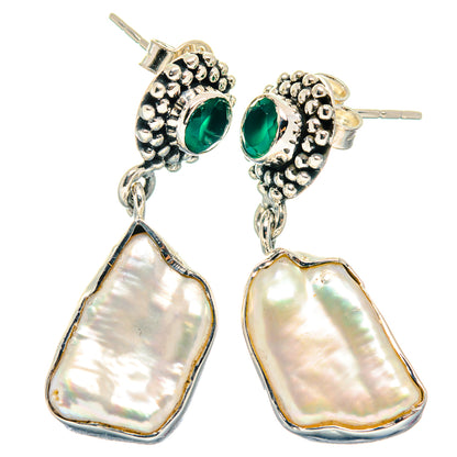 Mother Of Pearl, Green Onyx Earrings handcrafted by Ana Silver Co - EARR423151