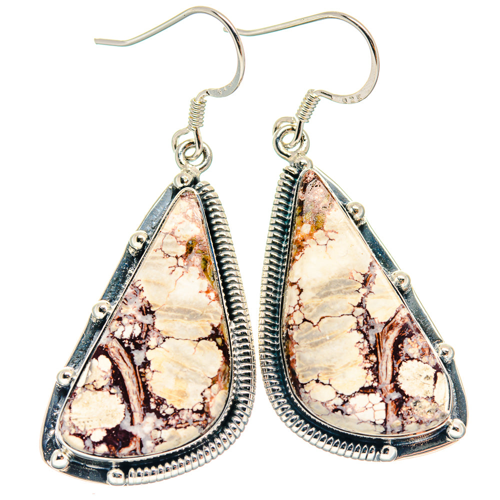 Wild Horse Jasper teardrop earrings, 925 sterling silver, ornate silver frame with hooks