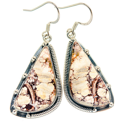 Wild Horse Jasper teardrop earrings, 925 sterling silver, ornate silver frame with hooks