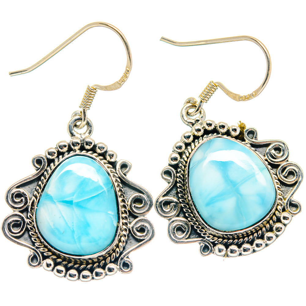 Oval blue stone filigree drop earrings with sterling silver hook backs