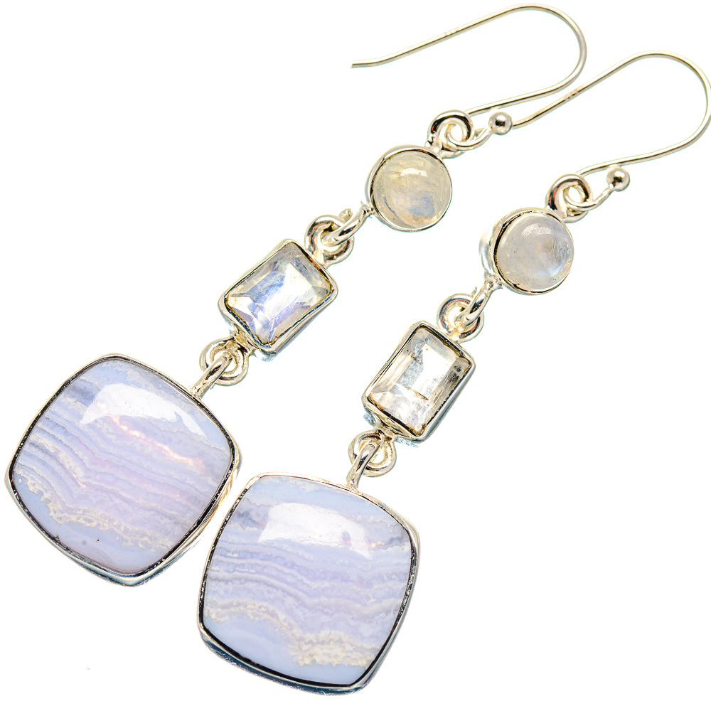 Blue Lace Agate, Rainbow Moonstone Earrings handcrafted by Ana Silver Co - EARR423167