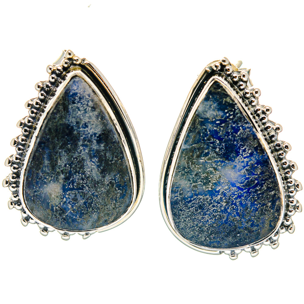 Teardrop sodalite earrings in 925 sterling silver with scalloped bezel, blue stone drops