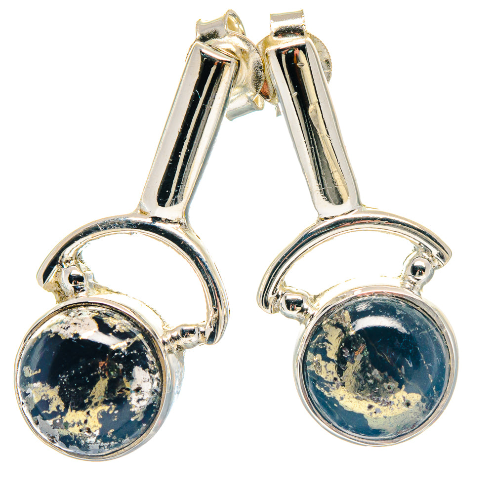 Pyrite In Black Onyx Earrings handcrafted by Ana Silver Co - EARR423218