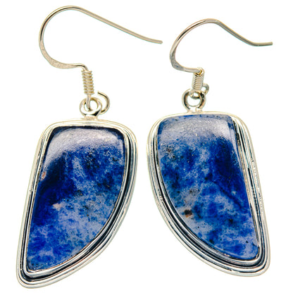 Pair of sterling silver teardrop dangle earrings with blue sodalite cabochons