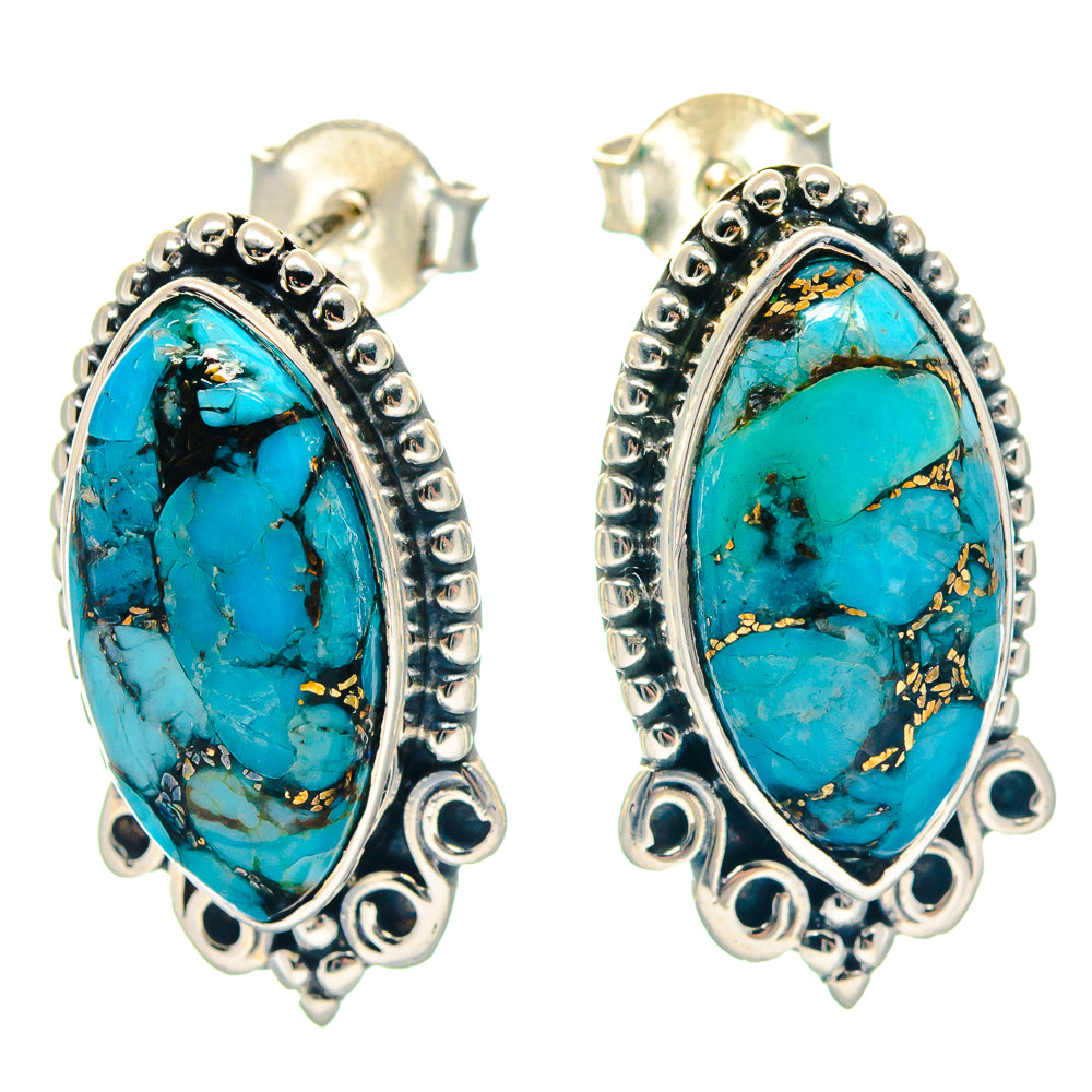 Blue Copper Composite Turquoise Earrings handcrafted by Ana Silver Co - EARR423251