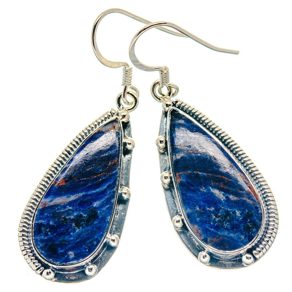 Blue teardrop sodalite earrings, 925 sterling silver filigree bezel and fishhook
