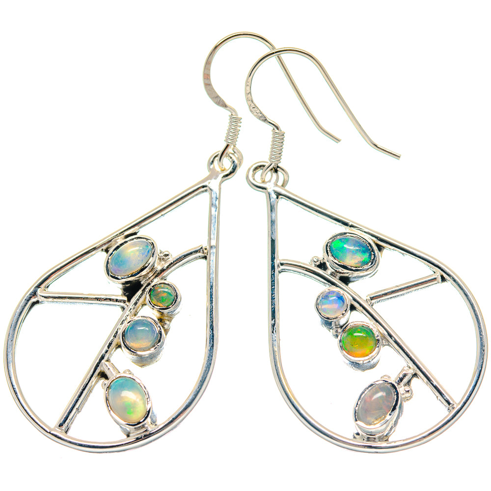 Sterling silver opal drop earrings with multicolor oval Ethiopian opal stones