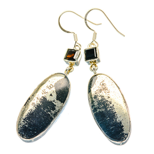 Pyrite In Black Onyx Earrings handcrafted by Ana Silver Co - EARR423286