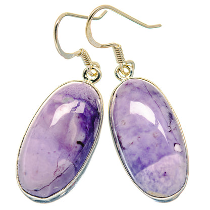 Sterling silver and purple oval stone drop earrings with fishhook backs