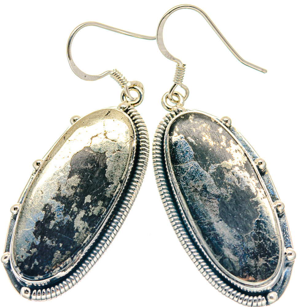 Pyrite In Black Onyx Earrings handcrafted by Ana Silver Co - EARR423314 - Photo 2