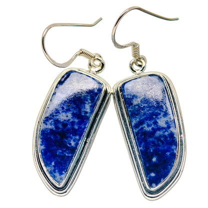 Sodalite earrings in 925 sterling silver, blue teardrop cabochon stones on French hooks.