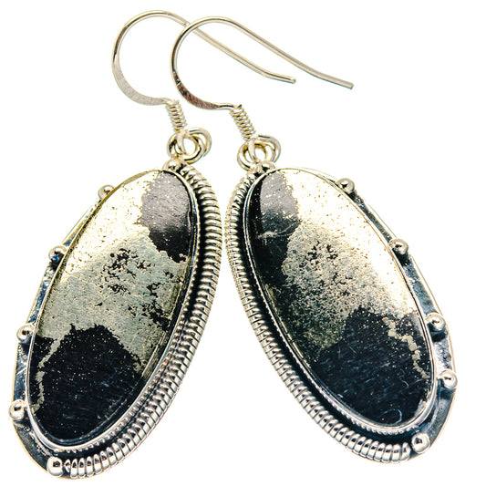 Pyrite In Black Onyx Earrings handcrafted by Ana Silver Co - EARR423351