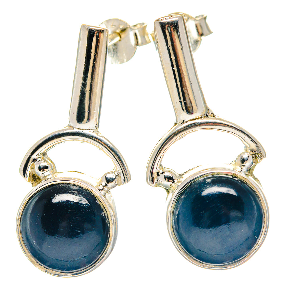 925 sterling silver hoop drop earrings with round black onyx cabochon stones