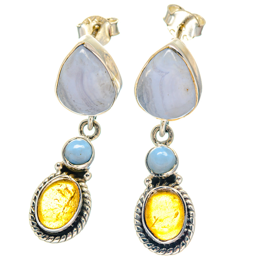 Crazy Lace Agate, Carnelian Pendants handcrafted by Ana Silver Co - EARR423438