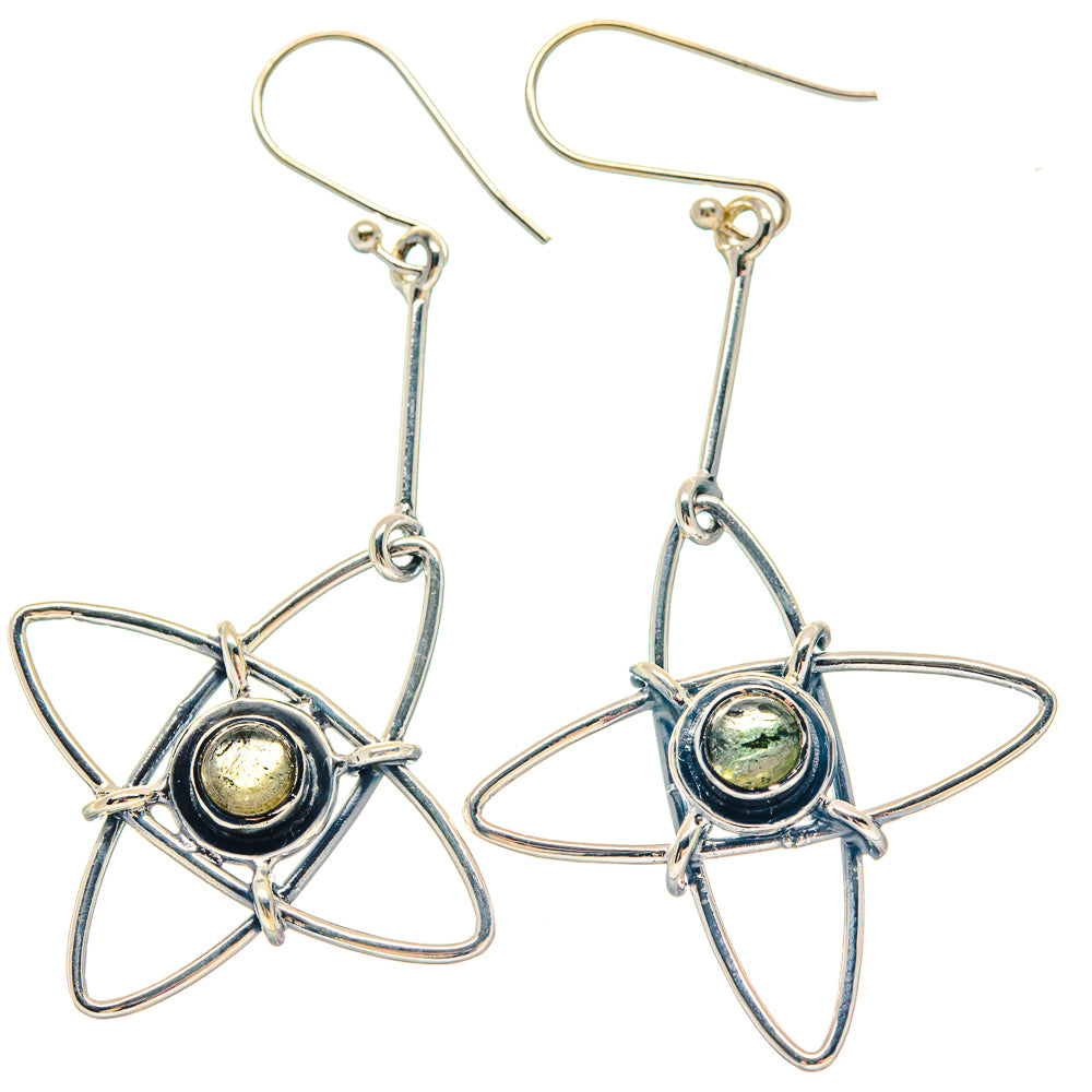 Sterling silver labradorite drop earrings with star-like bezel and wire hooks