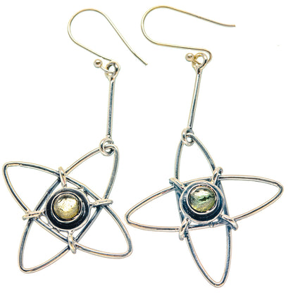 Sterling silver labradorite drop earrings with star-like bezel and wire hooks