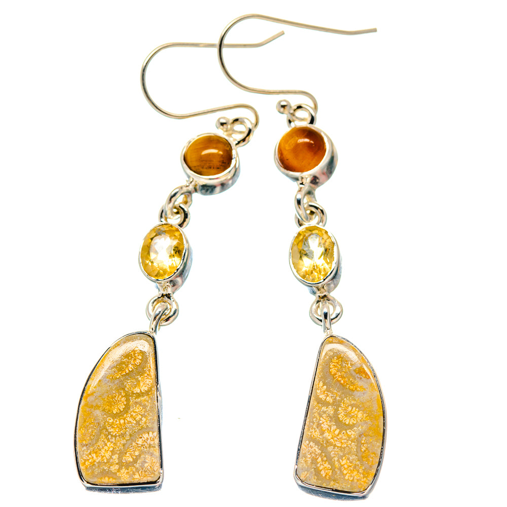 925 sterling silver drop earrings with orange and yellow gemstone beads and charms