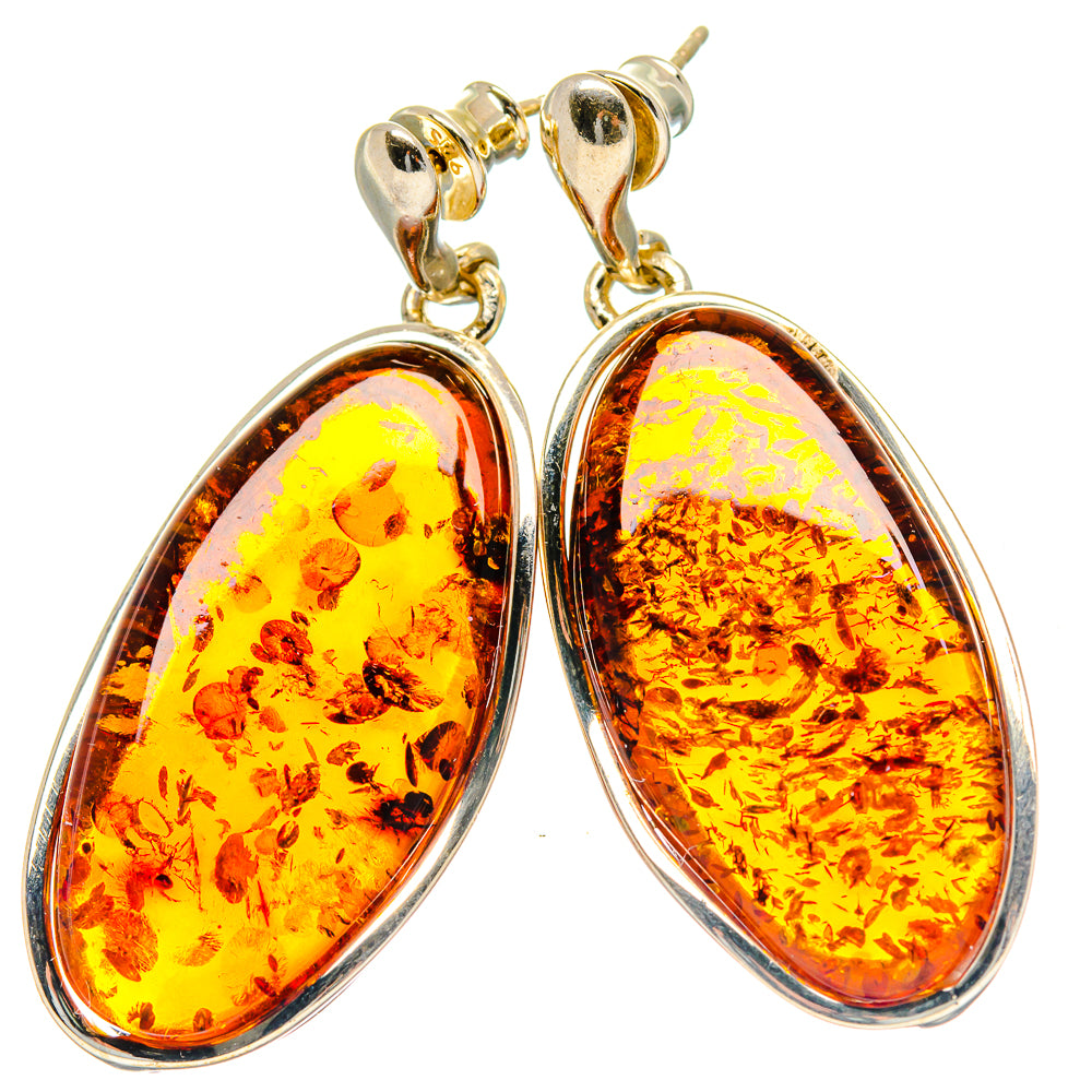 Baltic amber oval dangle earrings with 925 sterling silver settings, hook backs