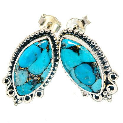 Blue Copper Composite Turquoise Earrings handcrafted by Ana Silver Co - EARR423541