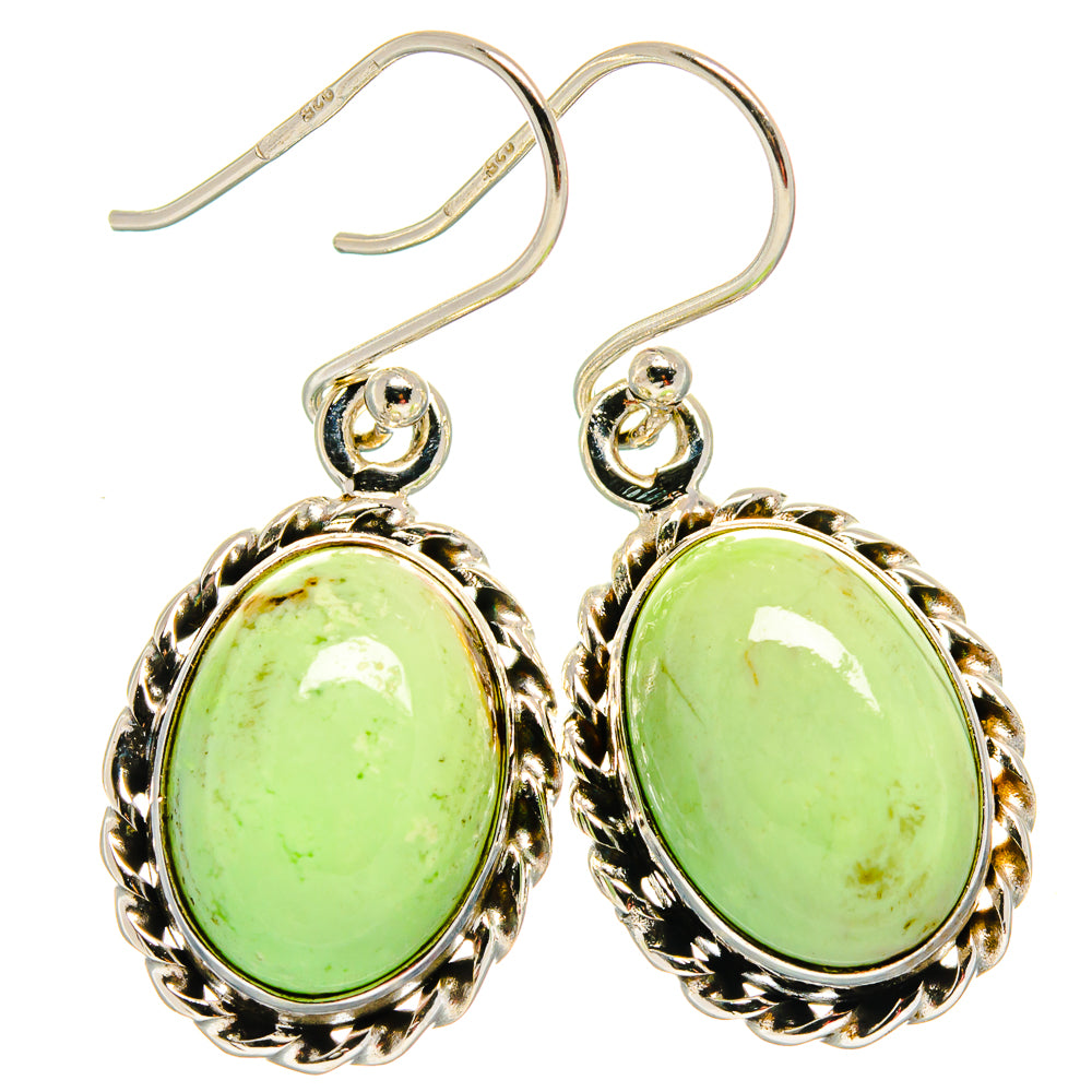 925 sterling silver oval green gemstone drop earrings with ornate scalloped bezels