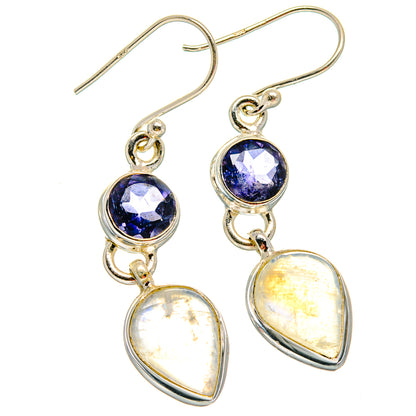925 sterling silver earrings with blue round stones and pear moonstone drops