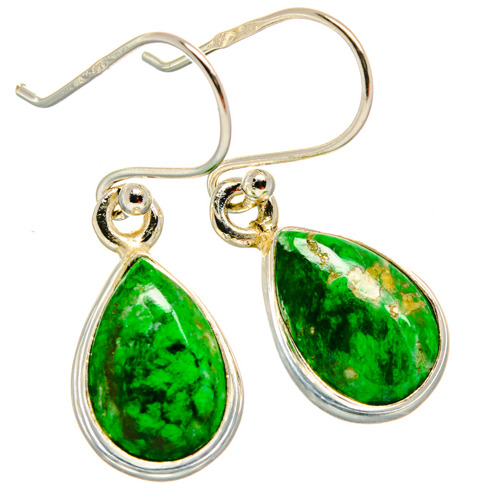 925 silver teardrop earrings with green Maw Sit Sit stones and loop hooks