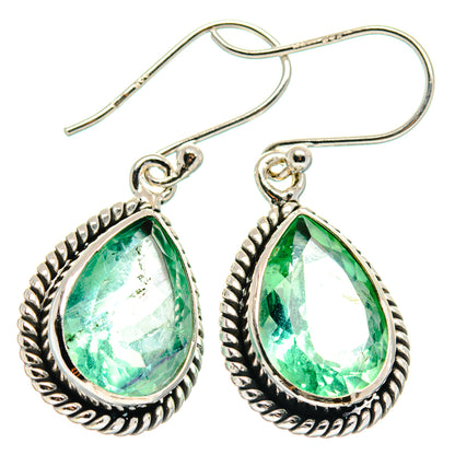 Green fluorite teardrop earrings, 925 sterling silver hooks and rope border