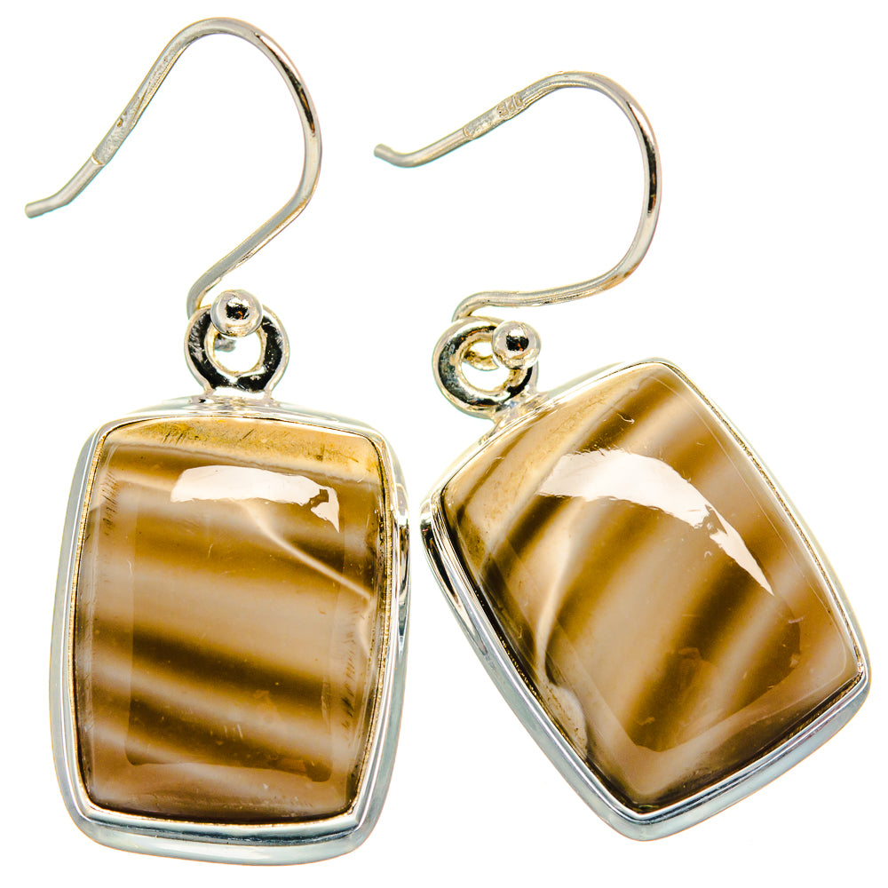 Imperial jasper drop earrings with gold-brown striped stones in 925 sterling silver hooks