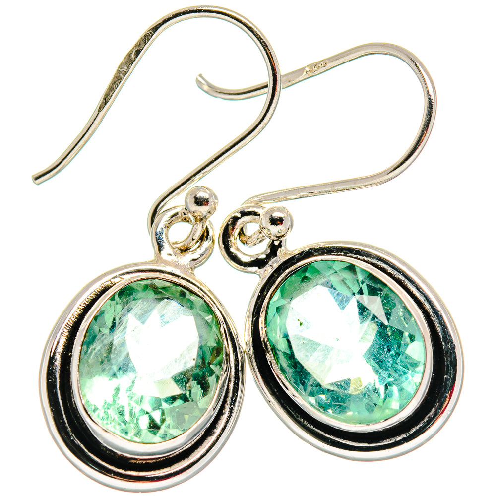 925 sterling silver earrings with oval green fluorite stones, lever hooks, halo bezel