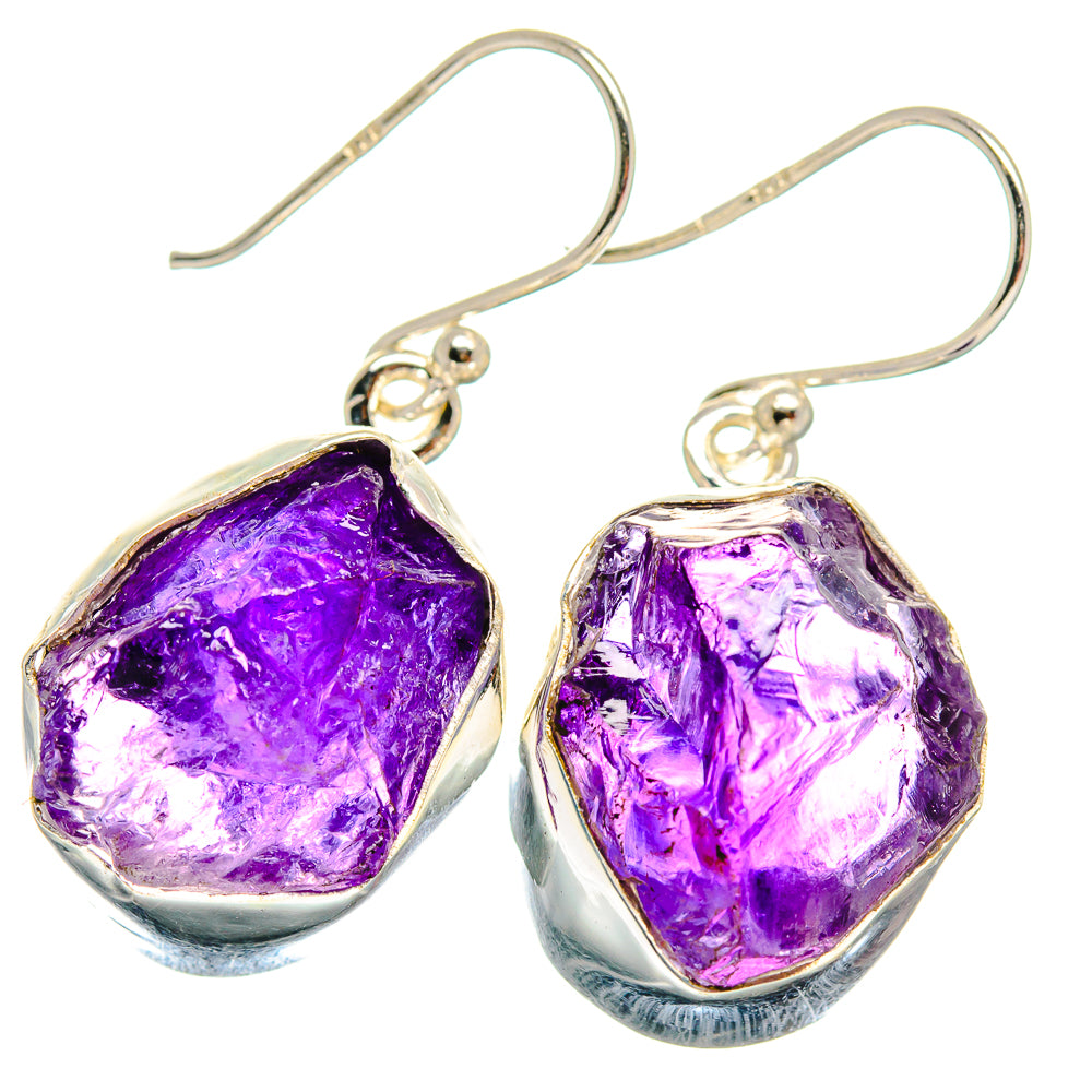 Rough purple amethyst teardrop earrings, 925 sterling silver setting with hooks