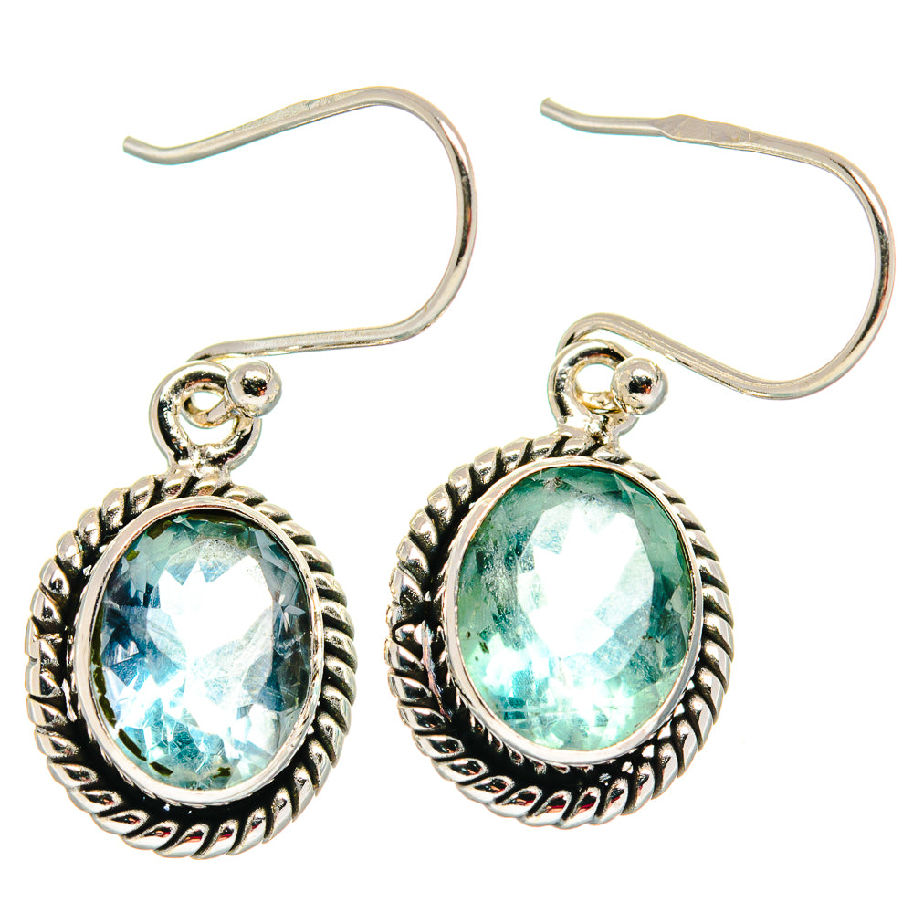 925 sterling silver drop earrings with ornate oval blue-green gemstone frames and hooks