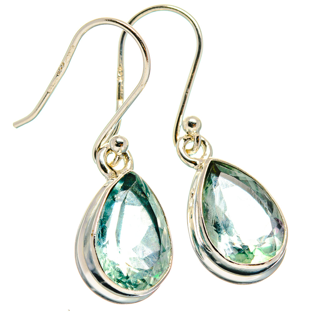Blue-green teardrop fluorite earrings with sterling silver hooks, faceted gemstone