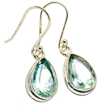 Blue-green teardrop fluorite earrings with sterling silver hooks, faceted gemstone