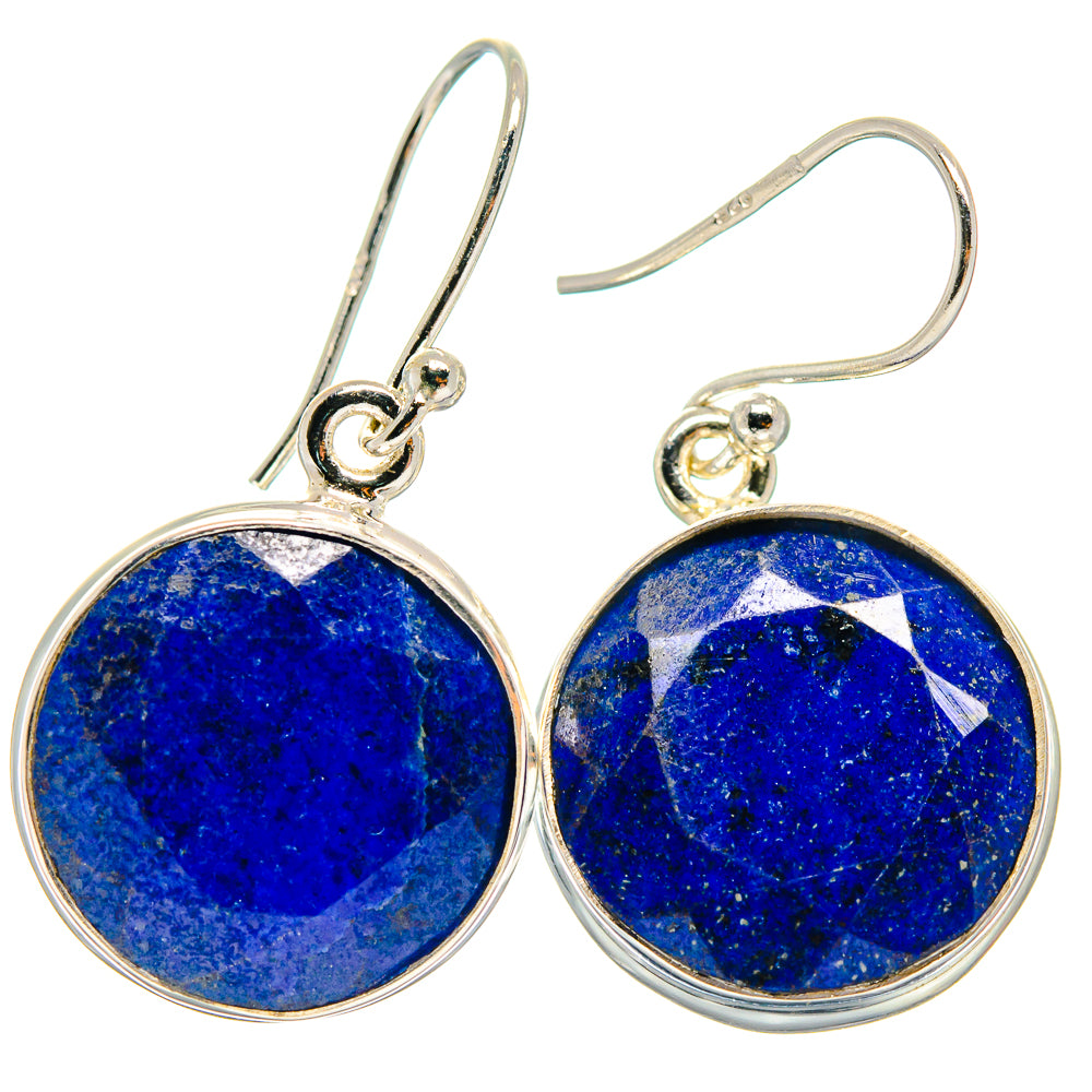 925 sterling silver lapis lazuli drop earrings, round blue stones on fishhook