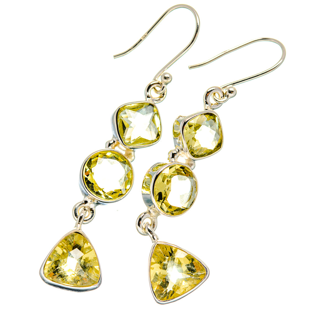 925 sterling silver drop earrings with faceted citrine rounds and triangle stones